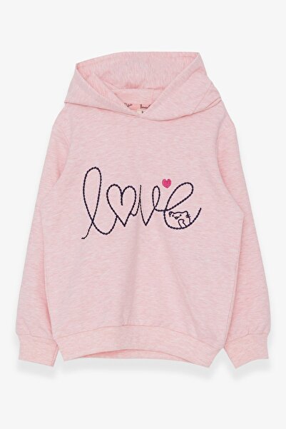 Breeze Kız Çocuk Sweatshirt Nakışlı Yazı Baskılı 2-6 Yaş, Somon Melanj