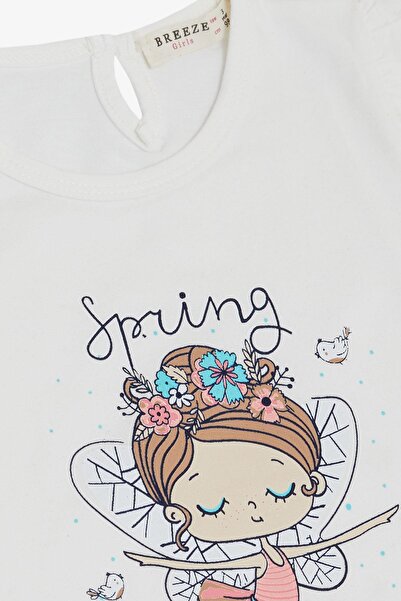 Breeze Ballerina Patterned Girl's T-Shirt - Spring Themed, 1.5-5 Years, White