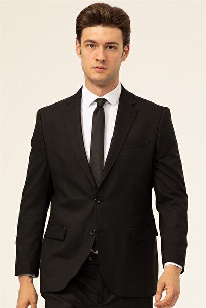 SÜVARİ Süvari Siyah Rahat Kalıp 4 Drop Yeleksiz Takım Elbise