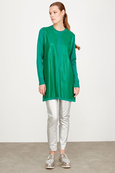Tığ Triko DERİ DETAYLI TRİKO TUNİK YEŞİL