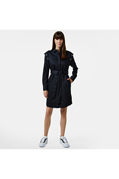 Lacoste Kadın Relaxed Fit Uzun Kollu Gömlek Yaka Siyah Elbise