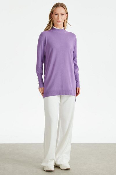 Tığ Triko COLLAR RIFFER DETAILED KNITWEAR TUNIC LILA