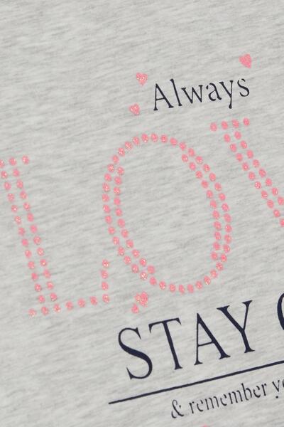 Breeze T-shirt για κορίτσια 6-12 ετών - Θέμα αγάπης, Glitter και εμπριμέ, ανοιχτό γκρι μελανζέ