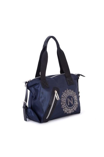 Nas Bag Geantă de umăr elegantă, cu fermoar, cu pietre, și curea reglabilă, albastru marin cu sclipici (33X30X12 CM)