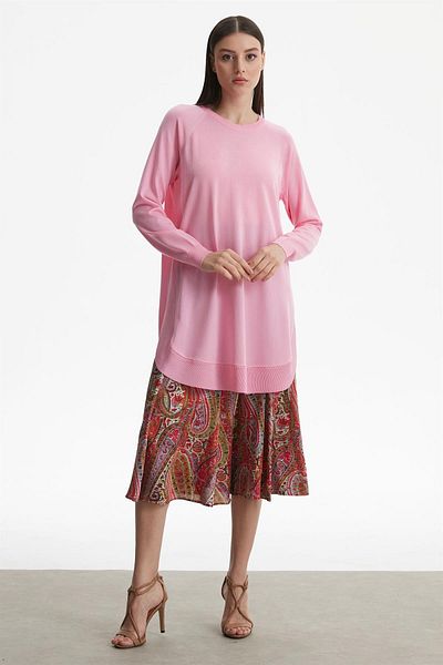 Tığ Triko Ovel Sides Rayon Tunic Pink