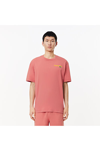 Lacoste Erkek Classic Fit Bisiklet Yaka Baskılı Pembe T-Shirt