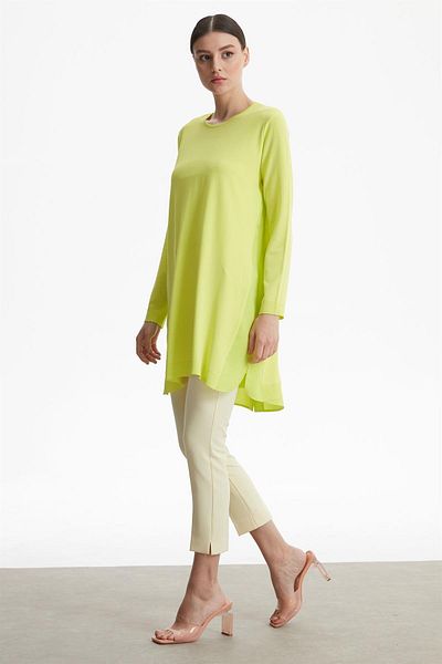 Tığ Triko Fabric Garnished Rayon Basic Knitwear Tunic Lime