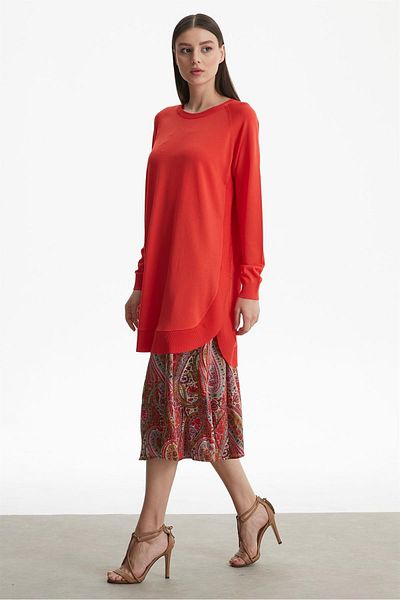 Tığ Triko Coral Colored Rayon Tunic with Side Detail