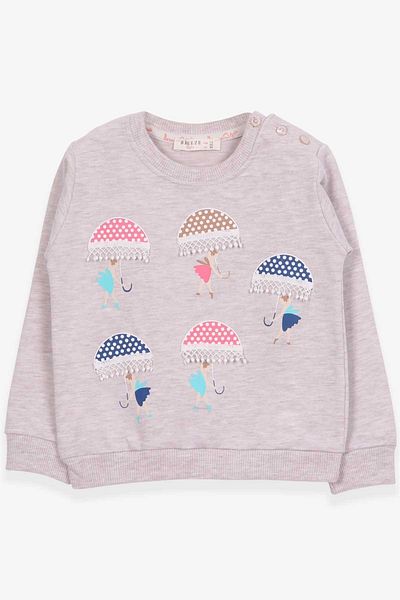 Breeze Girl's Sweatshirt Girl with Umbrella Printed 1.5-5 Years, Beige Melange