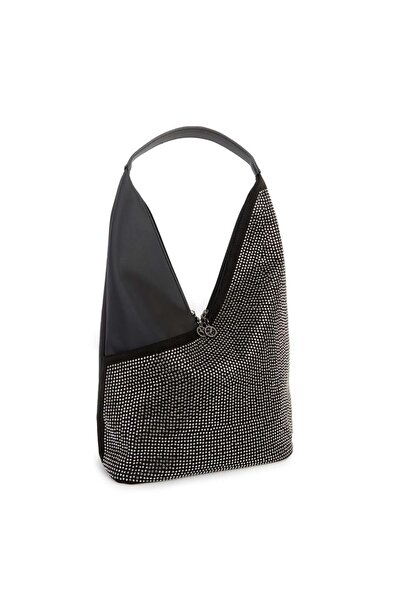 Nas Bag Kadın Omuz Çantası Siyah Gümüş Saten