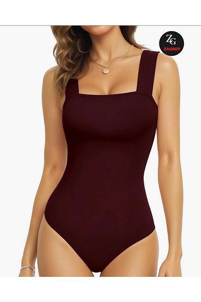 Zagrep Women's Burgundy Wide Strap Square Collar No Inner Silk Jersey Body