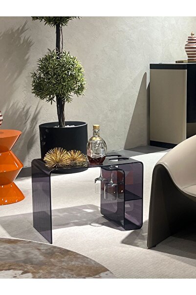 ineonlife Füme Pleksi Kırılmaz Şaraplık Yan Sehpa