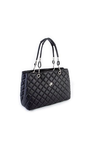 Nas Bag Geantă de mână și de umăr pentru femei, matlasată neagră, 23 cm x 36 cm Miel