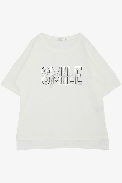 Breeze Μπλουζάκι για κορίτσια 9-16 ετών - Smile Text Printed & Stone Detailed, Ecru
