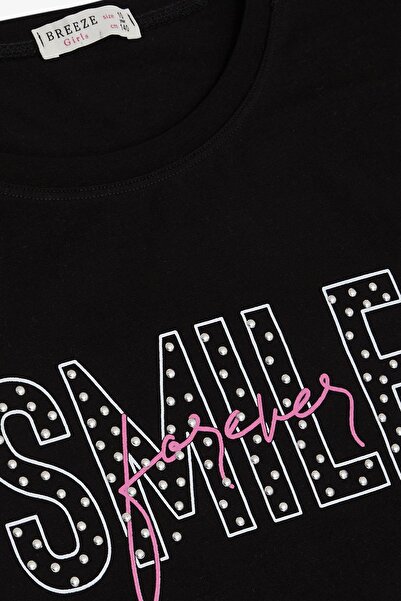 Breeze Smile Printed T-Shirt για κορίτσι - Stone Detailed, 9-16 ετών, Μαύρο
