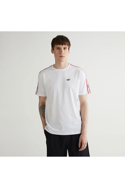 Gant Erkek Beyaz Regular Fit Bisiklet Yaka Renk Bloklu T-shirt