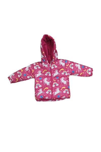 LifeForModa Girl's Unicorn Patterned Fleece Lined Hooded Waterproof Jacket