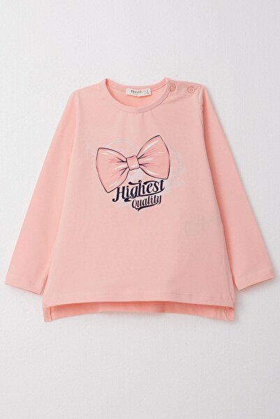 Breeze 2-6 Years Old Girl's T-Shirt - Long Sleeve, Bow Print, Salmon