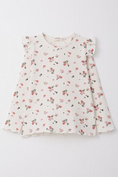 Breeze Girl's Long Sleeve T-Shirt Floral Ruffle Shoulder 2-6 Years, White