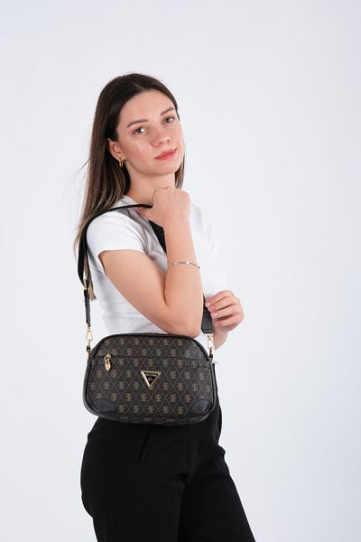 Newish Dámská taška přes rameno s monogramem a dlouhým popruhem – hnědá