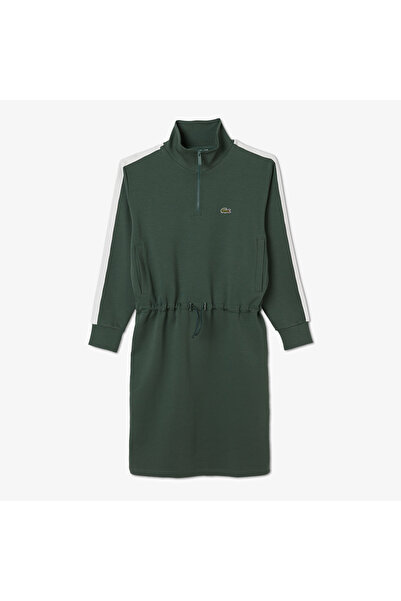 Lacoste Kadın Loose Fit Uzun Kollu Dik Yaka Baskılı Yeşil Elbise