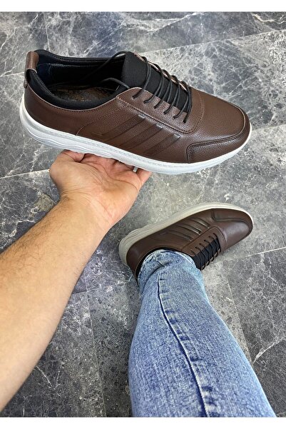 ATA AYAKKABI Ανδρικά παπούτσια casual χωρίς κορδόνια από γνήσιο δέρμα καφέ χρ...