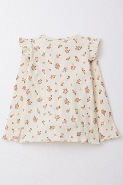 Breeze Girl's Long Sleeve T-Shirt Floral Frilly Shoulder Age 2-6, Cream