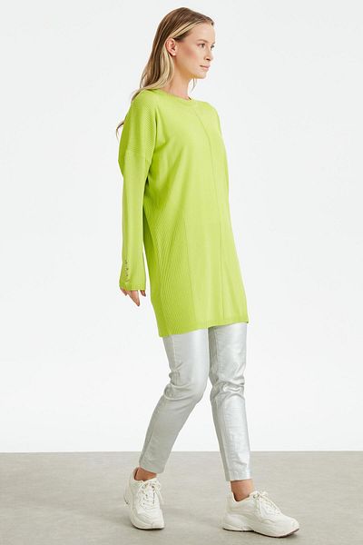 Tığ Triko Knitted Detailed Rayon Tunic with Sleeves NEON