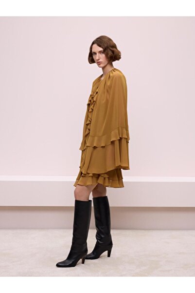 BAQA Fırfırlı Hardal Şifon Bluz