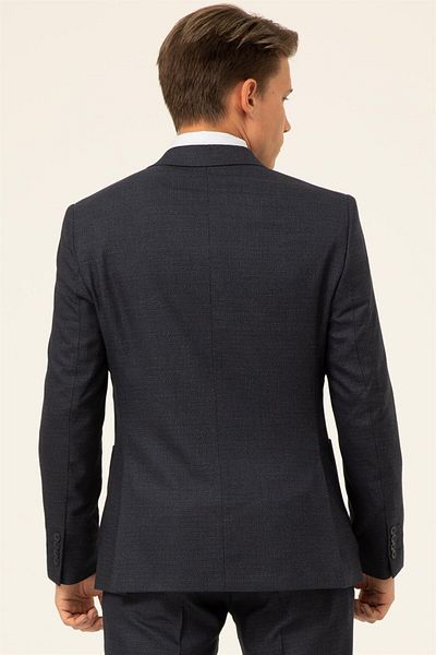 SÜVARİ Navy Blue Slim Fit Patterned Vestless Cavalry Suit