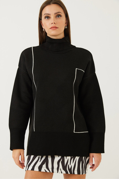 Bianco Lucci Pulover de damă cu model geometric cu gât tricotat 85001021