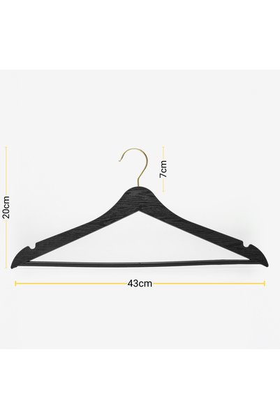 ARCH 12 Pieces - Wooden Look Plastic A Quality Black Clothes Hanger Gold Hook