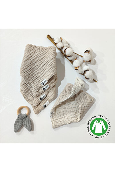 destinyhometex %100 Pamuklu 8 Kat Muslin Kumaş Üç Çıtçıtlı 5'li Bebek Mama Ön...