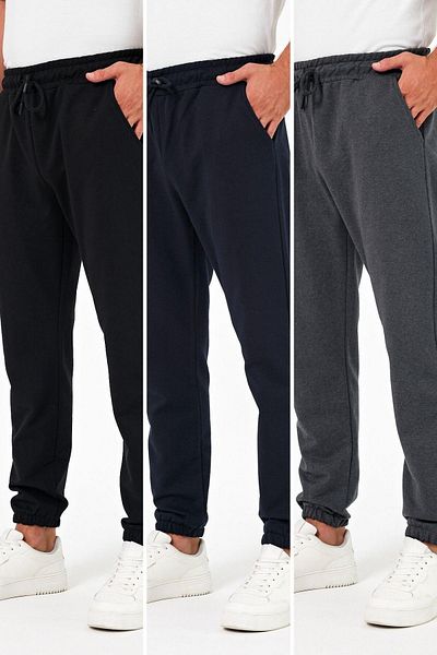 mmetalic Ανδρικό Jogger με φούτερ 3 τεμαχίων - Χοντρό μαύρο Navy Blue Anthracite, πίσω τσέπη και κανονική εφαρμογή από καουτσούκ