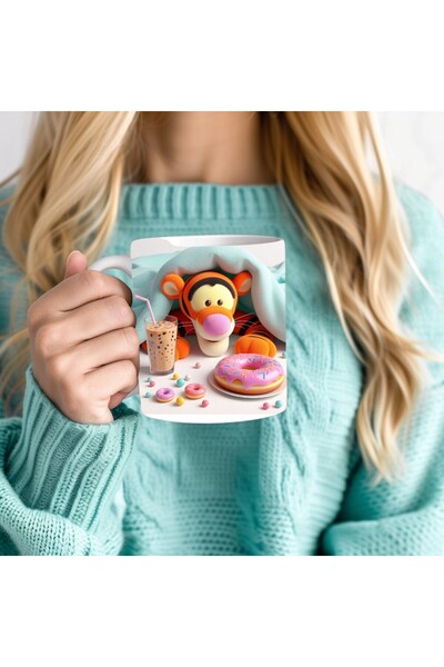 Evion Winnie the Pooh - Kaplan Tigger - İyor - Piglet Baskılı 3D Tasarım Seramik Kupa Mug