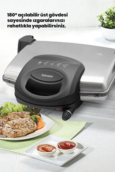GOLDMASTER Gurmex Inox 1750 Watt Granit Çıkarılabilir Plakalı 5 Kademe Isı Ayarlı Tost Ve Izgara Makinesi