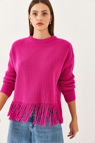 Bianco Lucci Women's Skirt-Tasseled Knitwear Sweater 85001019