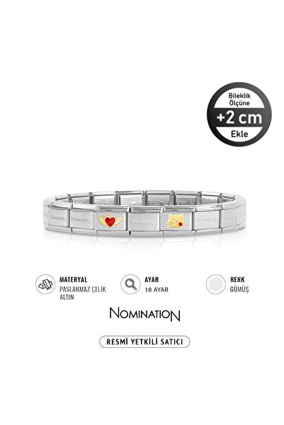 NOMİNATİON Italy Composable 18k Altın Melek Kalp & 18k Altın Öpücük Kedi Pasl...