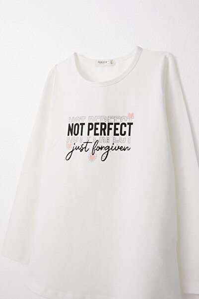 Breeze Футболка для дівчаток 9-14 років - з довгими рукавами, принтом і камінчиками, екрю