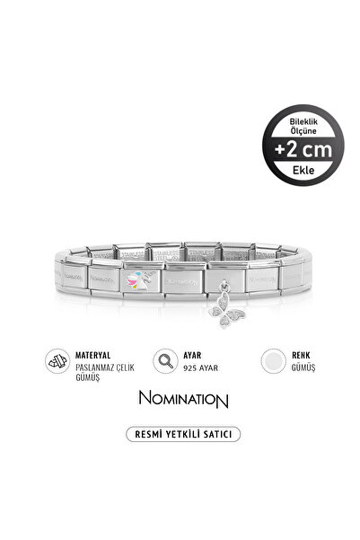 NOMİNATİON Italy Composable 925k Gümüş Unicorn &  Gümüş Sallantılı Kelebek Paslanmaz Çelik Silver