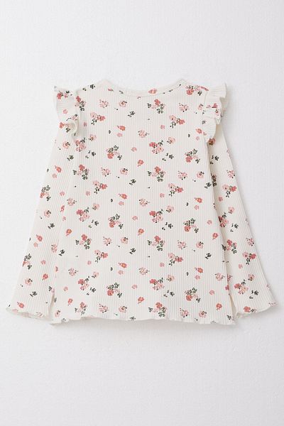 Breeze Girl's Long Sleeve T-Shirt Floral Ruffle Shoulder 2-6 Years, White