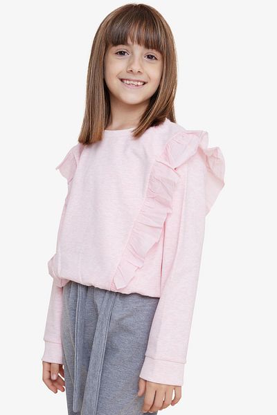 Breeze Girl's Sweatshirt with Elastic Waist, Age 4-8, Salmon Melange