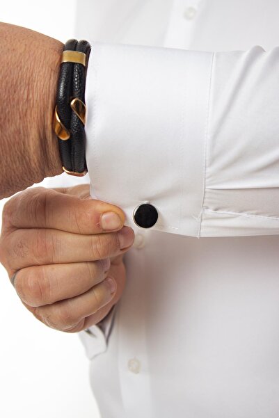 Dicotto White 4 Drop Extra Large Collar Comfortable Fit Micro Fabric Sleeve Button Regular Fit Men's Shirt // 189-1