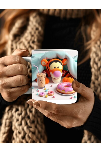 Evion Winnie the Pooh - Kaplan Tigger - İyor - Piglet Baskılı 3D Tasarım Seramik Kupa Mug