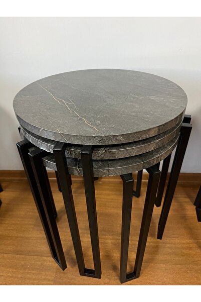 FBT Üçlü Sehpa , Gecme Orta Sehpa Antrasit Ve Beyaz Mermer Desen