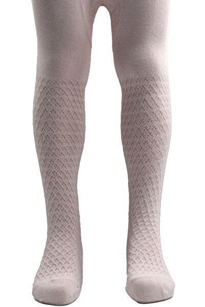 KARDEŞLER ÇORAP Girl's Cotton Baklava Pattern Pantyhose Light Pink