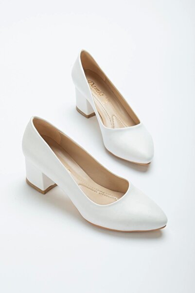 MFT AYAKKABI Ženske stileto cipele od 5 cm, Debela potpetica komada, bele