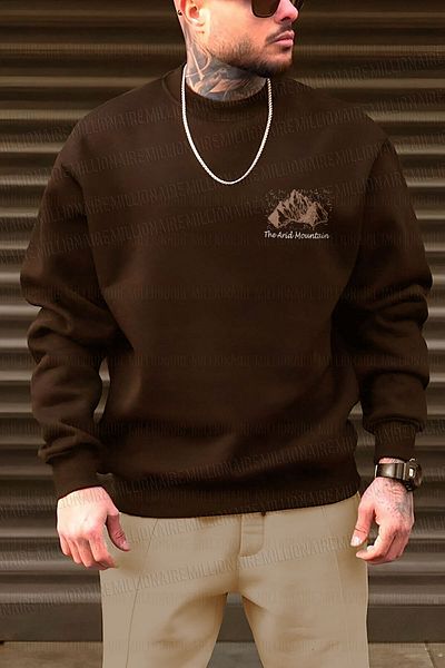 Millionaire Ανδρικό φούτερ από φλις φούτερ σε καφέ Arid Mountain Printed 0 Crew Neck Oversize