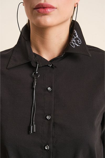 VERDA Waist Tunnel Detailed Cotton Black Shirt