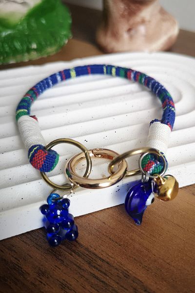 Truego Cat Dog Collar with Bell Bohemian Cat Necklace Spring Lock - Blue